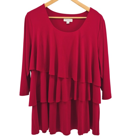 Susan Graver Tops - Susan Graver Red Tiered Liquid Knit Top Scoop Neck Blouse Plus Size‎ 1X